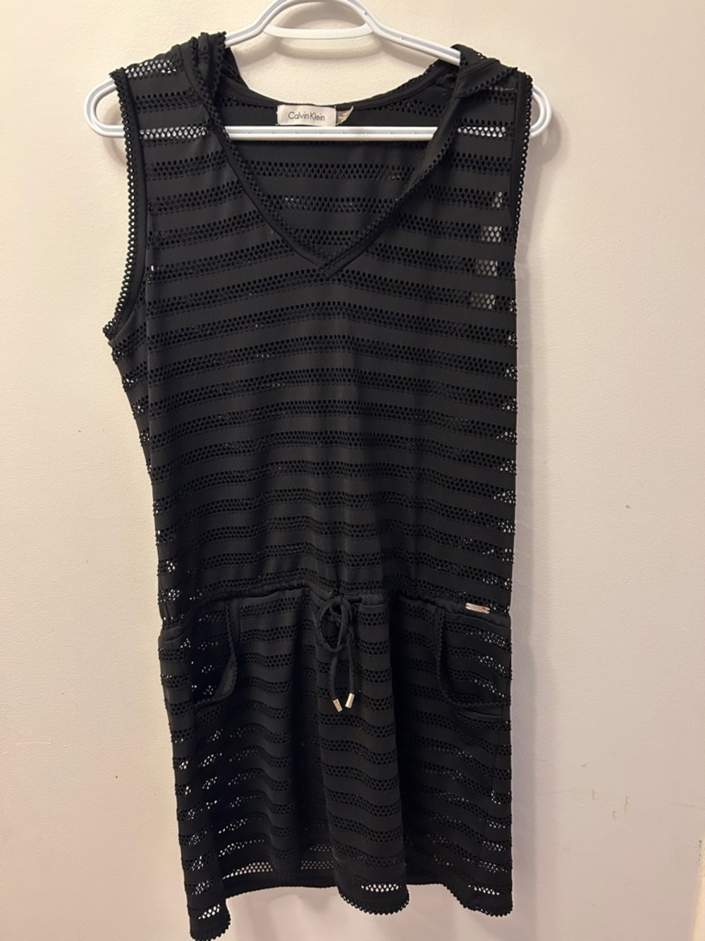 Calvin Klein Black Crochet Hooded V-Neck Cover-Up